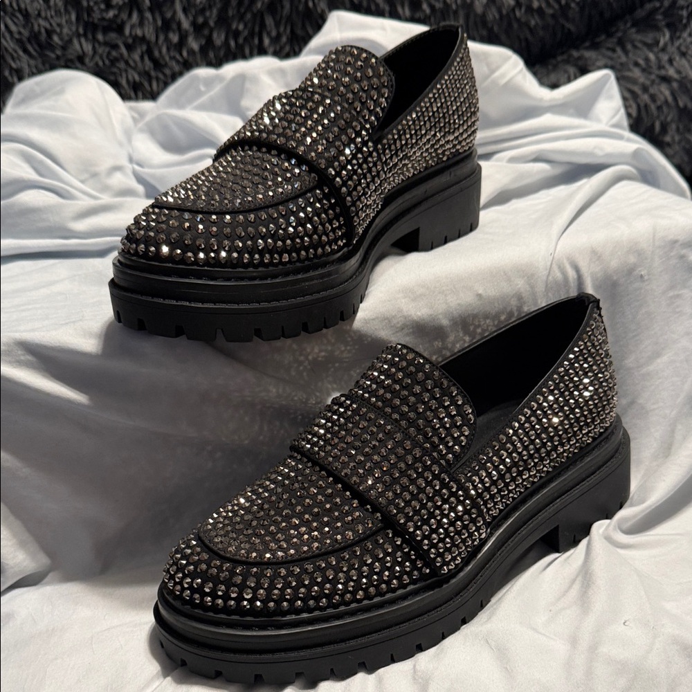Michael Kors Parker Lug Loafer Studded Black Loafers Scuba Hot Fix Stones 7